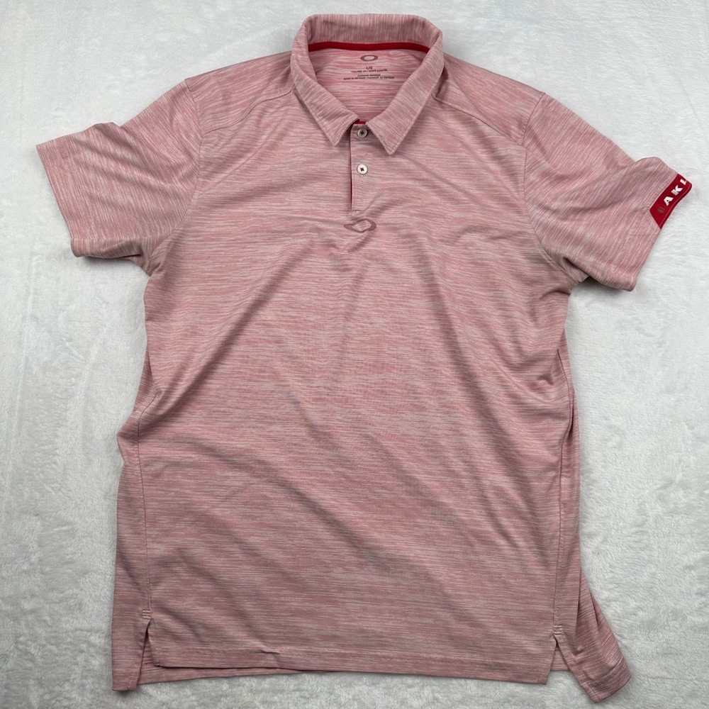 Oakley Mens Tailored Fit Space Dye Performance Golf Polo Shirt Red White Large